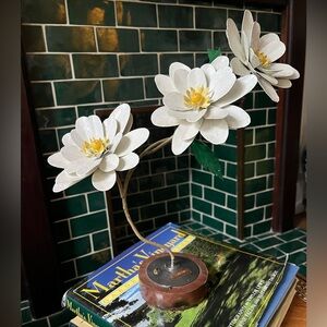 Vintage XL Handmade Tole Painted Magnolia Flowers Free Standing